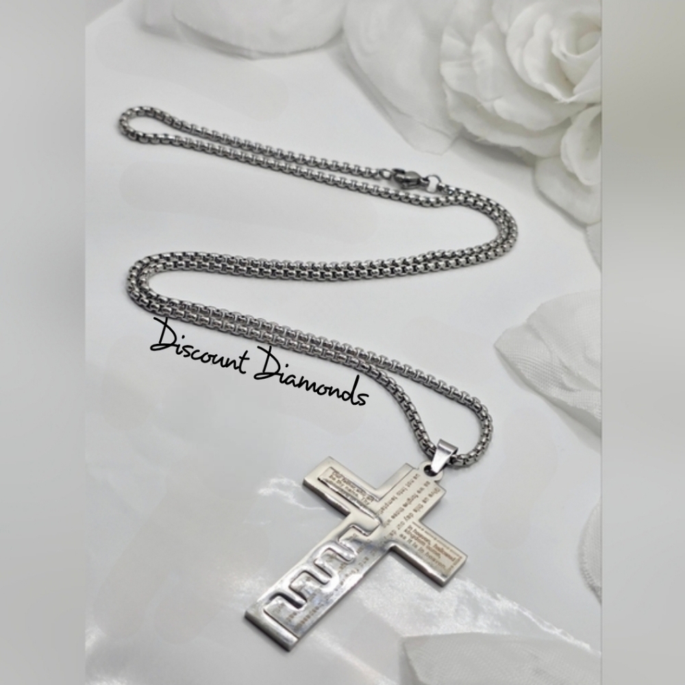 18K White Gold Cross Titanium  Chain Necklace